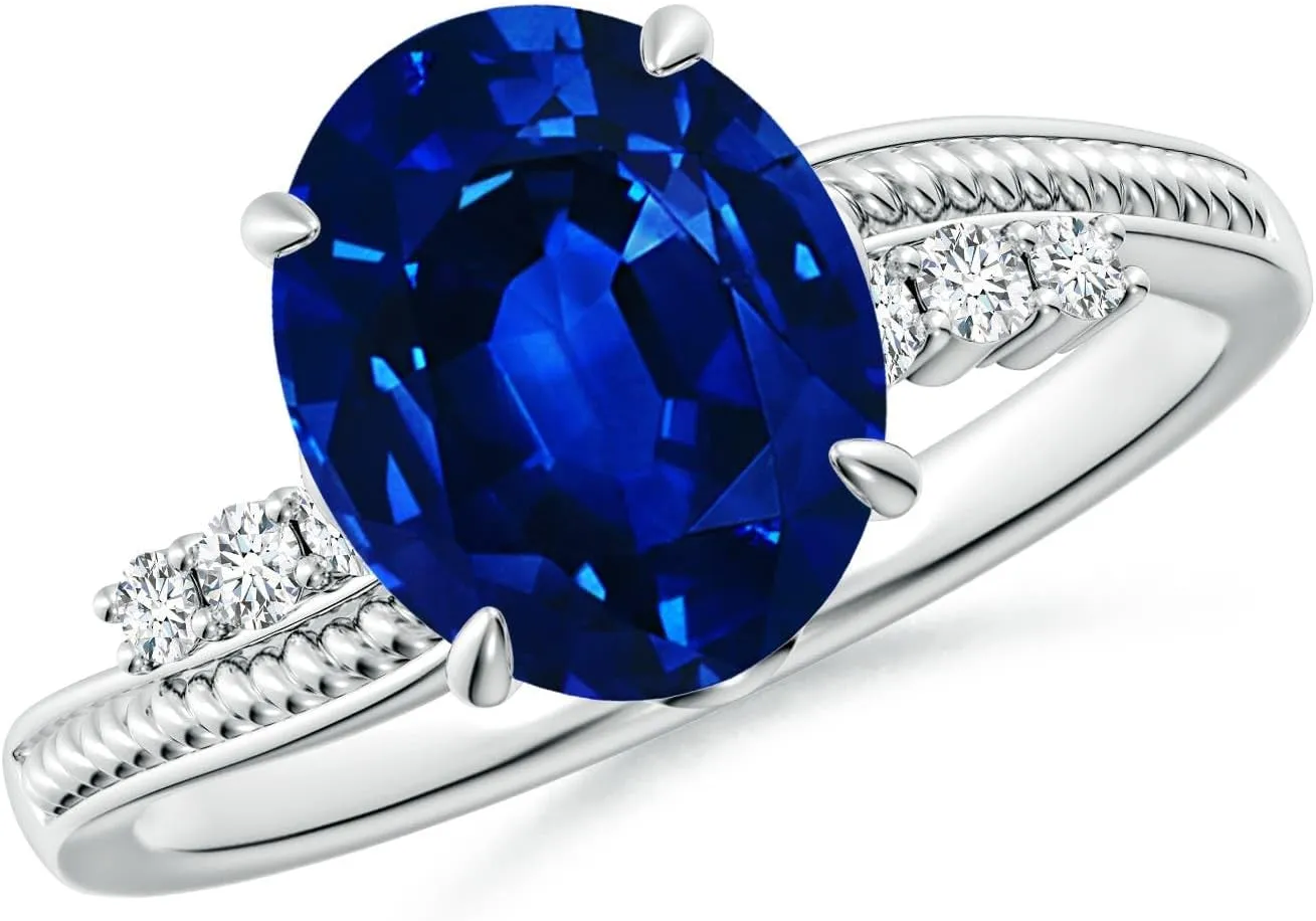 Angara Lab Grown Vintage Style Oval Blue Sapphire Bypass Shank Engagement Ring in 14K Solid Gold/Platinum | September Birthstone, Birthday, Anniversary, Wedding Jewelry Gift for Women