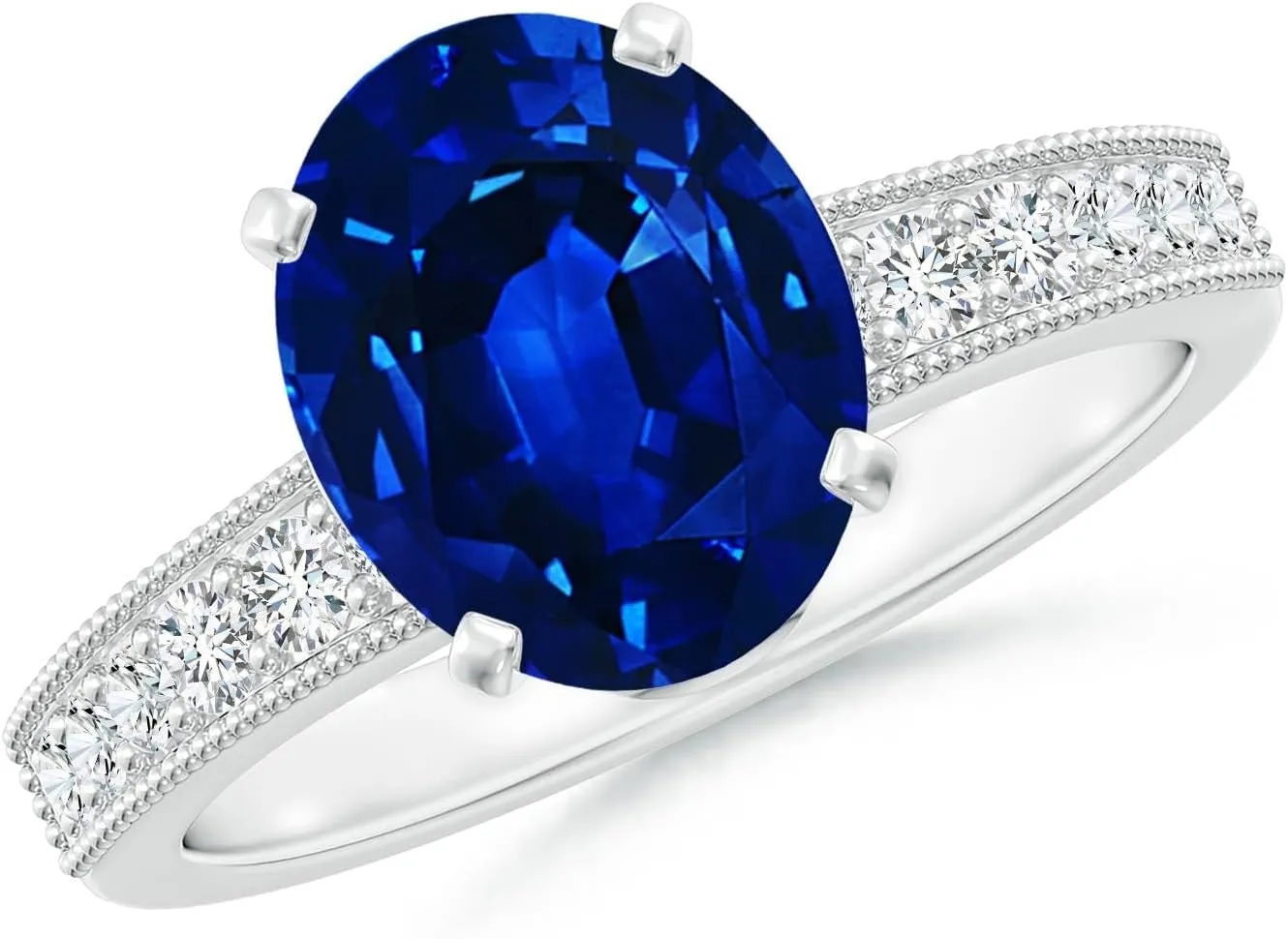 Angara Lab Grown Vintage Style Oval Blue Sapphire Engagement Ring with Accents in 14K Solid Gold/Platinum | September Birthstone, Birthday, Anniversary, Wedding Jewelry Gift for Women