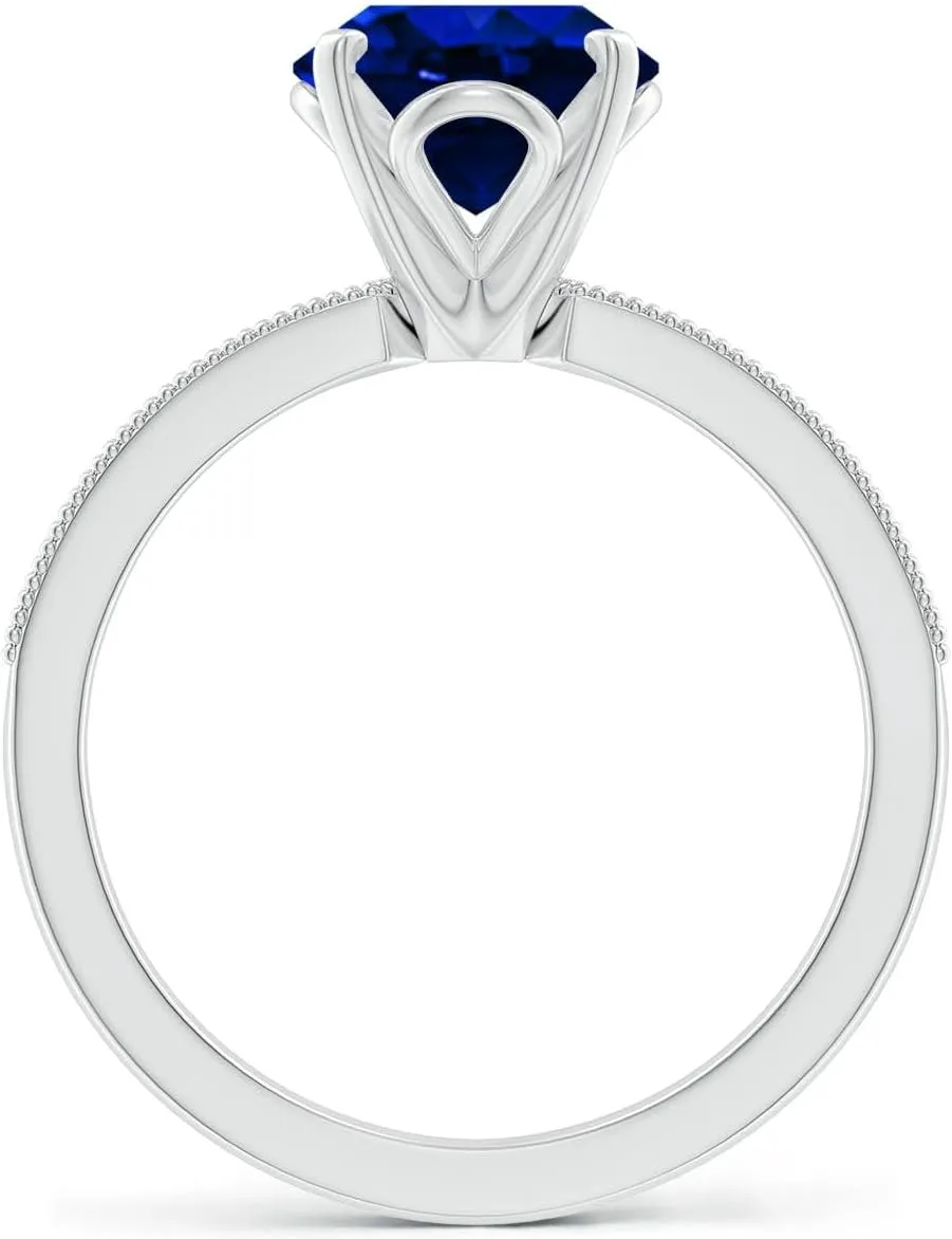 Angara Lab Grown Vintage Style Oval Blue Sapphire Engagement Ring with Accents in 14K Solid Gold/Platinum | September Birthstone, Birthday, Anniversary, Wedding Jewelry Gift for Women