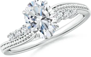 Angara Lab Grown Vintage Style Oval Diamond Bypass Shank Engagement Ring in 14K Solid Gold/Platinum | April Birthstone, Birthday, Anniversary, Wedding Jewelry Gift for Women