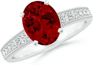 Angara Lab Grown Vintage Style Oval Ruby Engagement Ring with Accents in 14K Solid Gold/Platinum | July Birthstone, Birthday, Anniversary, Wedding Jewelry Gift for Women