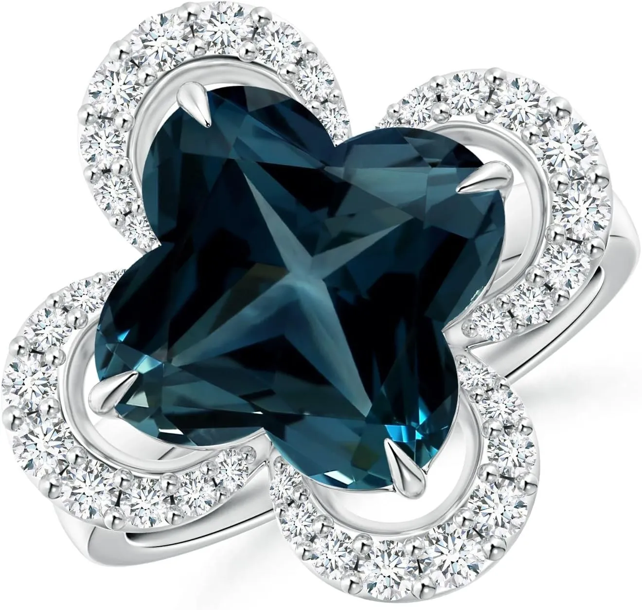 Angara Natural GIA Certified Clover-Shaped 5.96 ct London Blue Topaz Halo Engagement Ring in 14K Solid Gold/Platinum for Women | November Birthstone Jewelry for Women