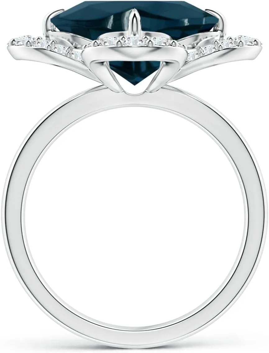 Angara Natural GIA Certified Clover-Shaped 5.96 ct London Blue Topaz Halo Engagement Ring in 14K Solid Gold/Platinum for Women | November Birthstone Jewelry for Women