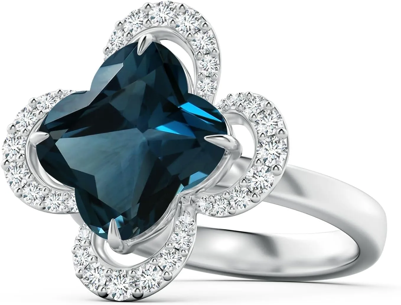 Angara Natural GIA Certified Clover-Shaped 5.96 ct London Blue Topaz Halo Engagement Ring in 14K Solid Gold/Platinum for Women | November Birthstone Jewelry for Women