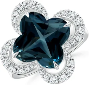 Angara Natural GIA Certified Clover-Shaped 5.96 ct London Blue Topaz Halo Engagement Ring in 14K Solid Gold/Platinum for Women | November Birthstone Jewelry for Women
