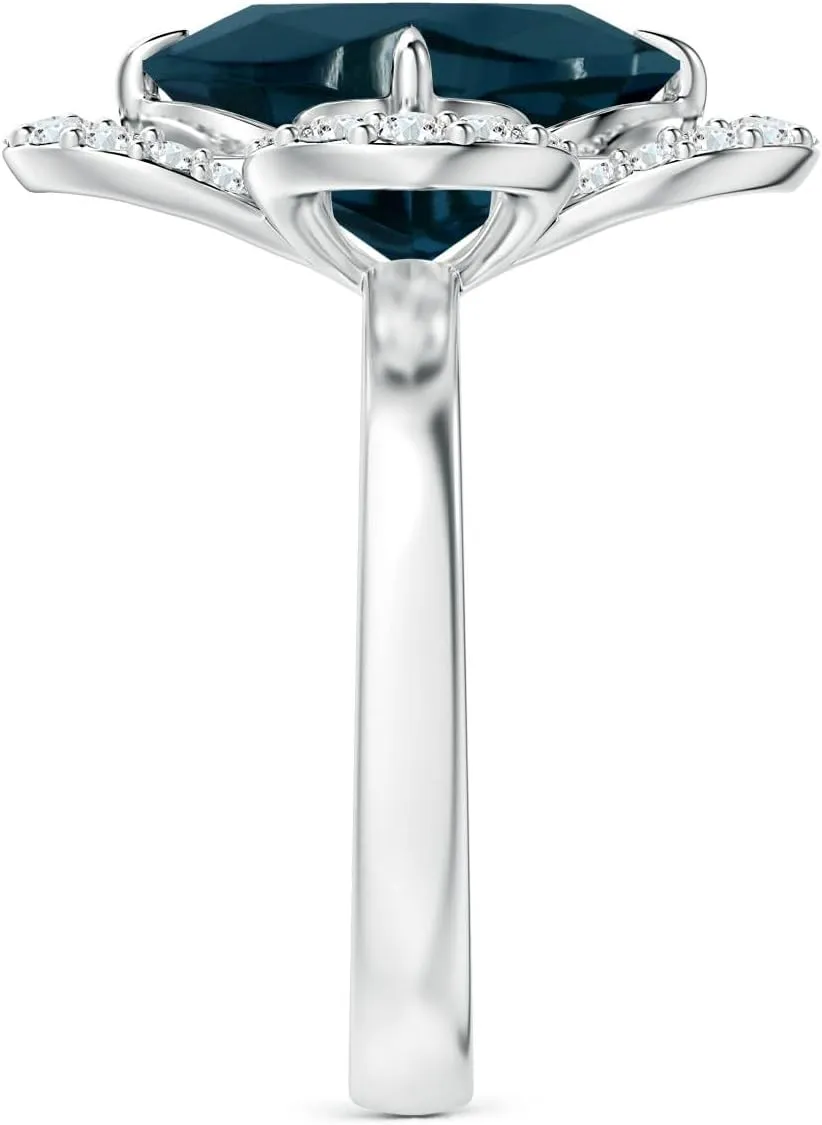 Angara Natural GIA Certified Clover-Shaped 5.96 ct London Blue Topaz Halo Engagement Ring in 14K Solid Gold/Platinum for Women | November Birthstone Jewelry for Women