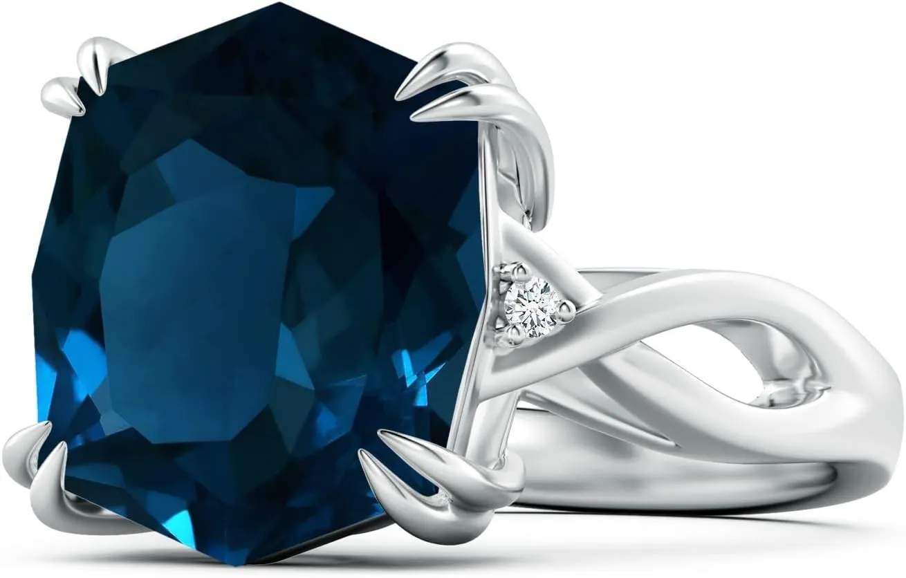 Angara Natural GIA Certified Cushion Rectangular 9.18 ct London Blue Topaz Crossover Ring with Diamond Accents in 14K Solid Gold/Platinum for Women | November Birthstone Jewelry for Women