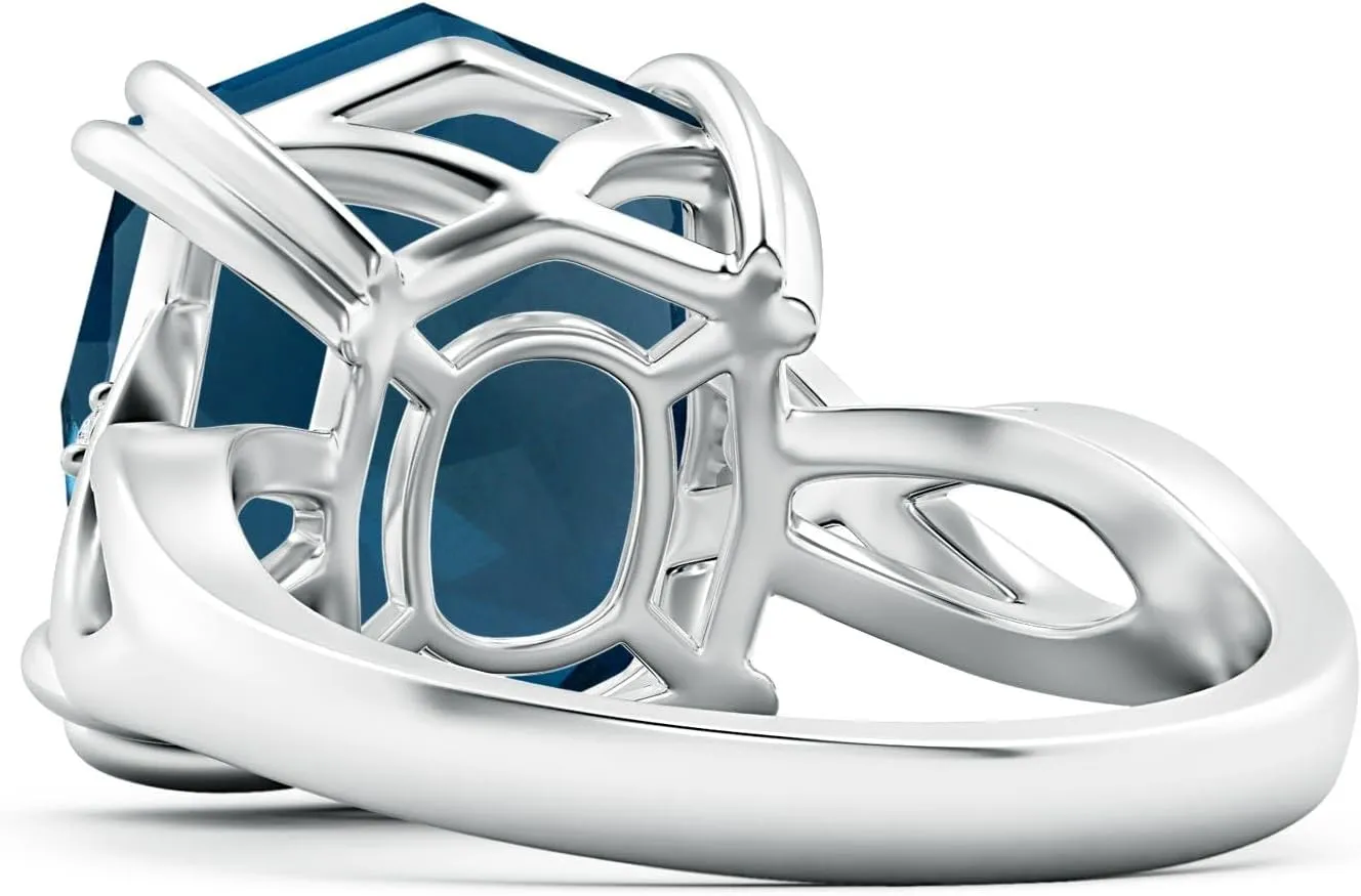 Angara Natural GIA Certified Cushion Rectangular 9.18 ct London Blue Topaz Crossover Ring with Diamond Accents in 14K Solid Gold/Platinum for Women | November Birthstone Jewelry for Women