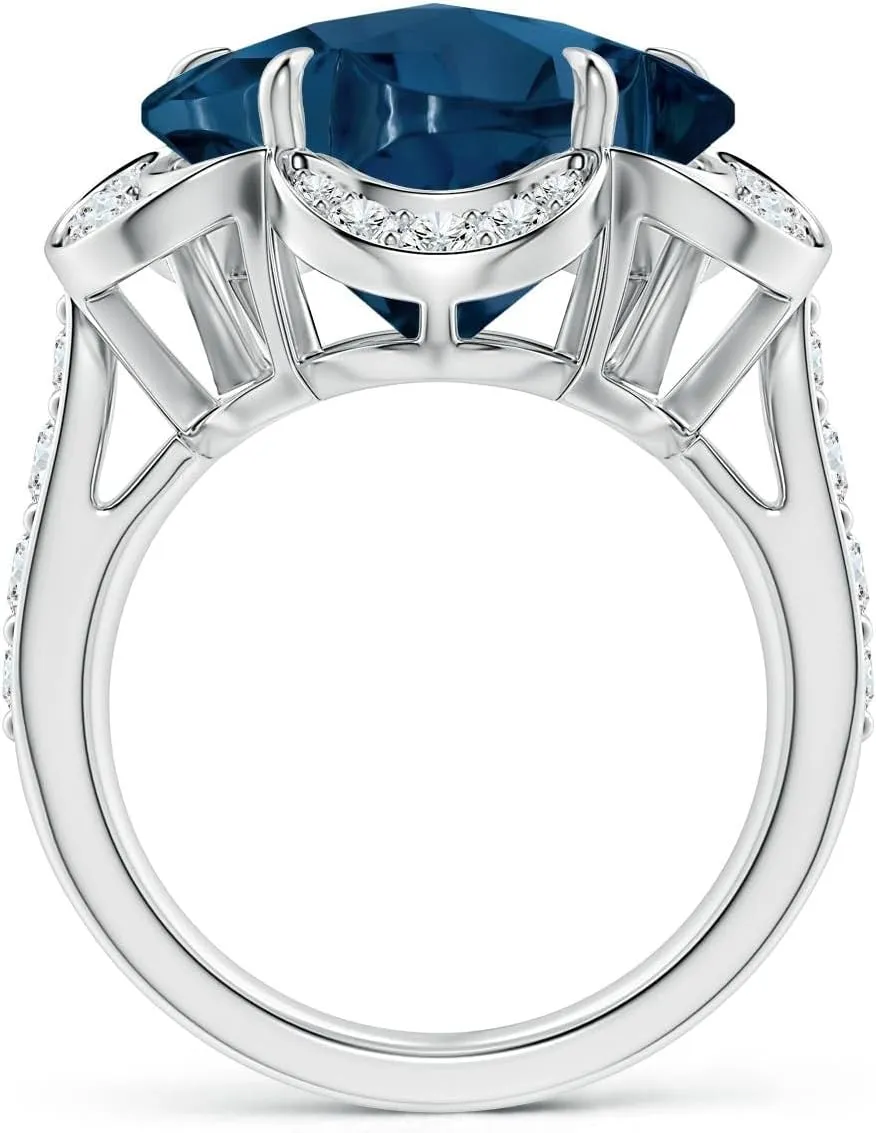 Angara Natural GIA Certified Five-Petal Flower 13.9 ct London Blue Topaz and Diamond Halo Ring in 14K Solid Gold/Platinum for Women | November Birthstone Jewelry for Women