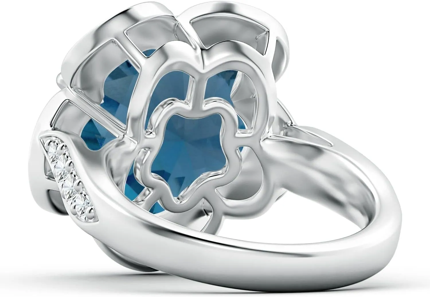 Angara Natural GIA Certified Five-Petal Flower 13.9 ct London Blue Topaz and Diamond Halo Ring in 14K Solid Gold/Platinum for Women | November Birthstone Jewelry for Women
