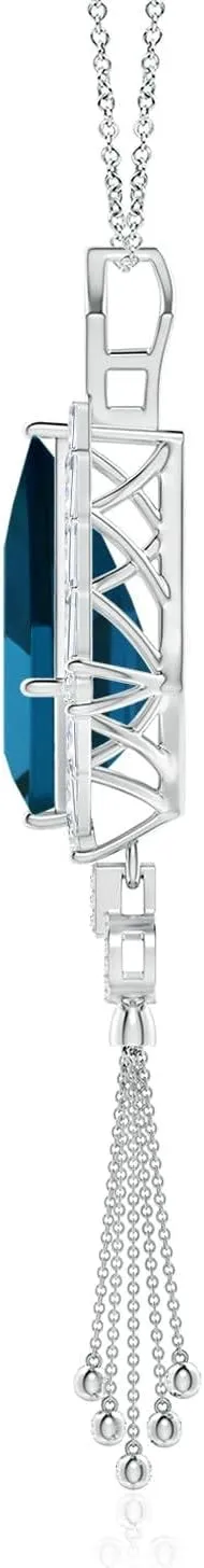 Angara Natural GIA Certified Kite-Shaped Step-Cut 12.33 ct London Blue Topaz Tassel Drop Pendant in 14K Solid Gold/Platinum for Women | November Birthstone Jewelry Gift for Women