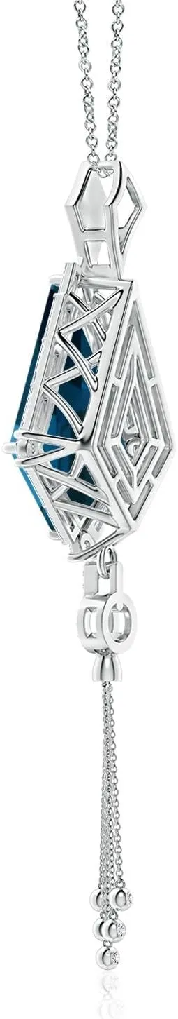 Angara Natural GIA Certified Kite-Shaped Step-Cut 12.33 ct London Blue Topaz Tassel Drop Pendant in 14K Solid Gold/Platinum for Women | November Birthstone Jewelry Gift for Women