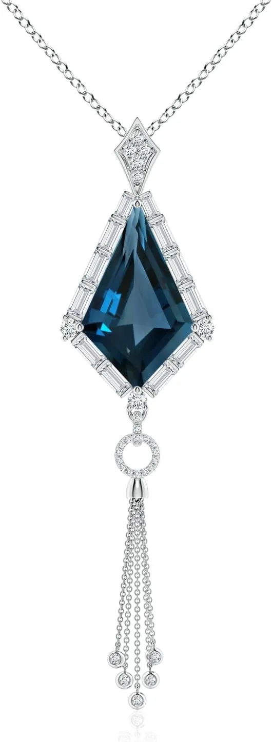 Angara Natural GIA Certified Kite-Shaped Step-Cut 12.33 ct London Blue Topaz Tassel Drop Pendant in 14K Solid Gold/Platinum for Women | November Birthstone Jewelry Gift for Women