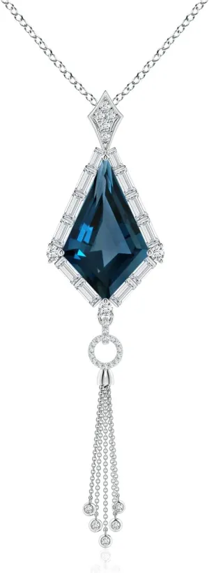 Angara Natural GIA Certified Kite-Shaped Step-Cut 12.33 ct London Blue Topaz Tassel Drop Pendant in 14K Solid Gold/Platinum for Women | November Birthstone Jewelry Gift for Women