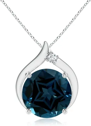 Angara Natural GIA Certified Round 11.22 ct London Blue Topaz Solitaire Flame Pendant in 14K Solid Gold/Platinum for Women | November Birthstone Jewelry Gift for Women