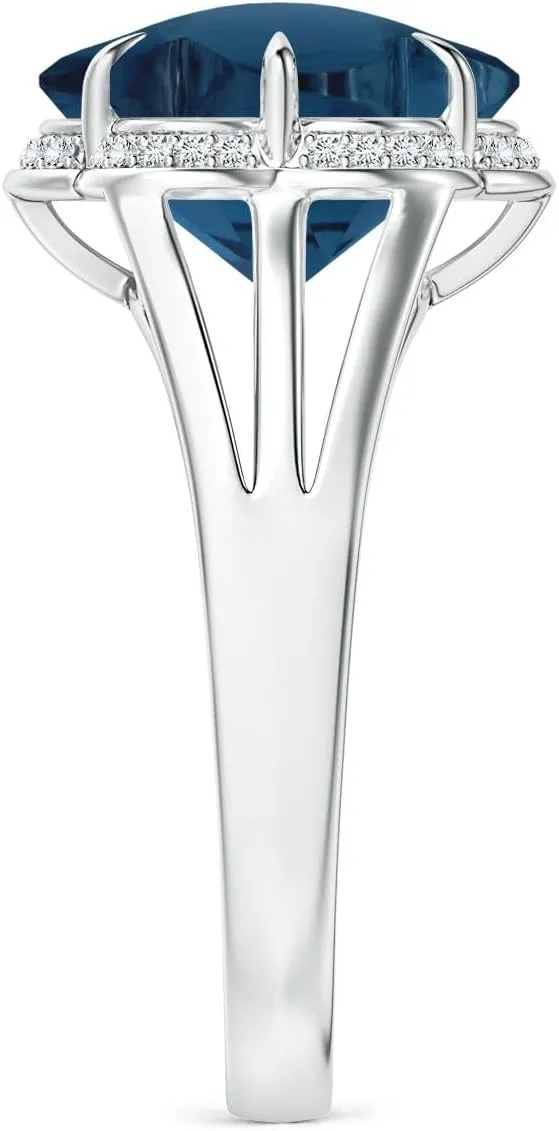 Angara Natural GIA Certified Six-Petal 4.34 ct London Blue Topaz Flower Triple Shank Cocktail Ring in 14K Solid Gold/Platinum for Women | November Birthstone Jewelry for Women