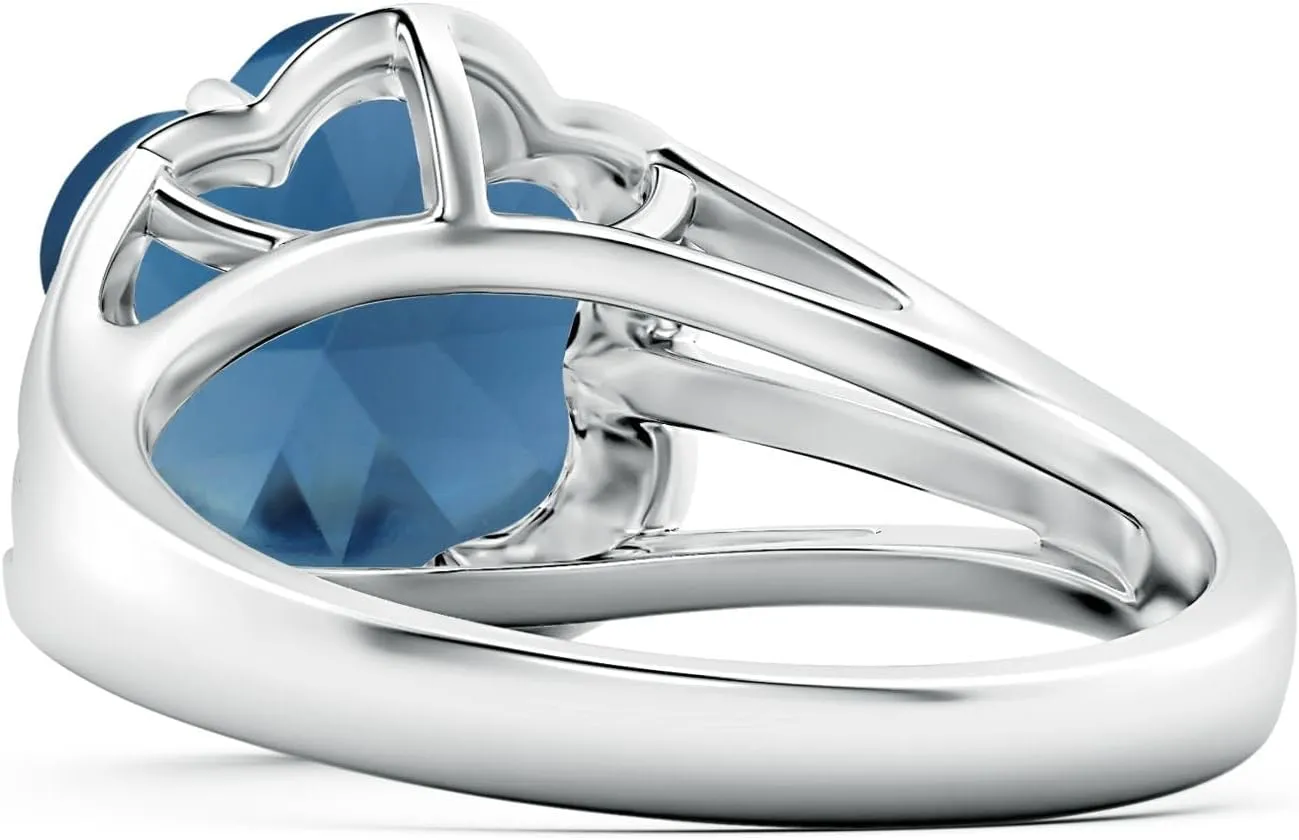 Angara Natural GIA Certified Six-Petal 4.34 ct London Blue Topaz Flower Triple Shank Cocktail Ring in 14K Solid Gold/Platinum for Women | November Birthstone Jewelry for Women
