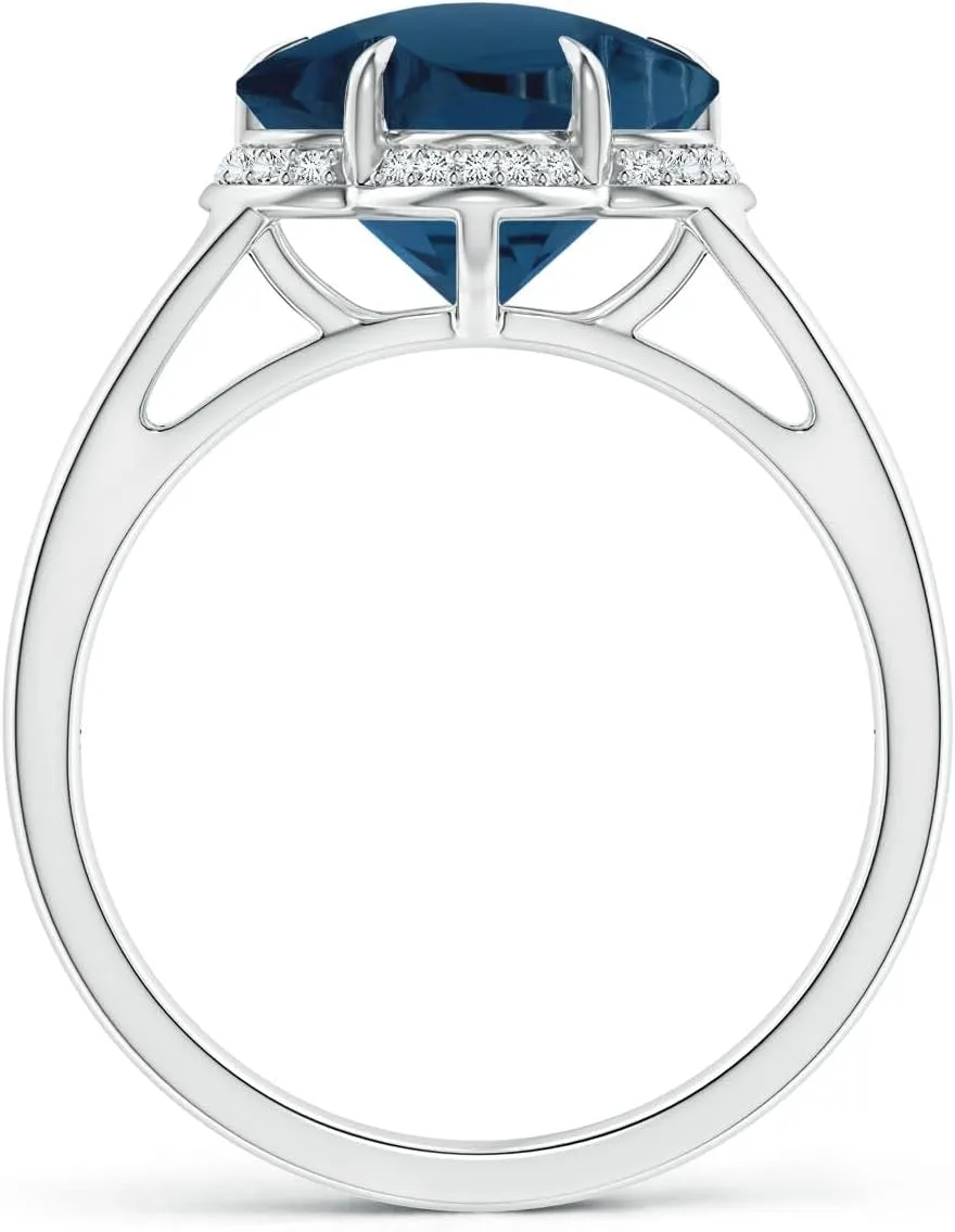 Angara Natural GIA Certified Six-Petal 4.34 ct London Blue Topaz Flower Triple Shank Cocktail Ring in 14K Solid Gold/Platinum for Women | November Birthstone Jewelry for Women