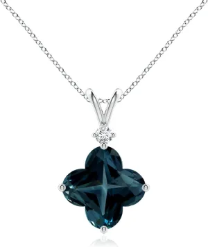Angara Natural GIA Certified Solitaire Clover-Shaped 5.96 ct London Blue Topaz Pendant in 14K Solid Gold/Platinum for Women | November Birthstone Jewelry Gift for Women