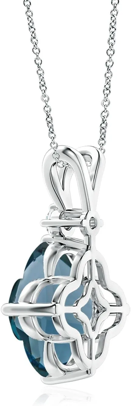 Angara Natural GIA Certified Solitaire Clover-Shaped 5.96 ct London Blue Topaz Pendant in 14K Solid Gold/Platinum for Women | November Birthstone Jewelry Gift for Women
