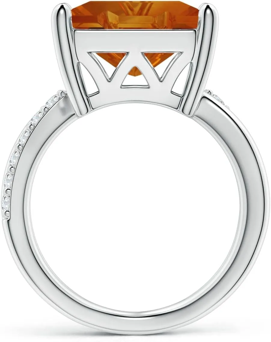 Angara Natural GIA Certified Square 7.69 ct Citrine Crossover Shank Ring with Diamonds in 14K Solid Gold/Platinum for Women | November Birthstone Jewelry for Women