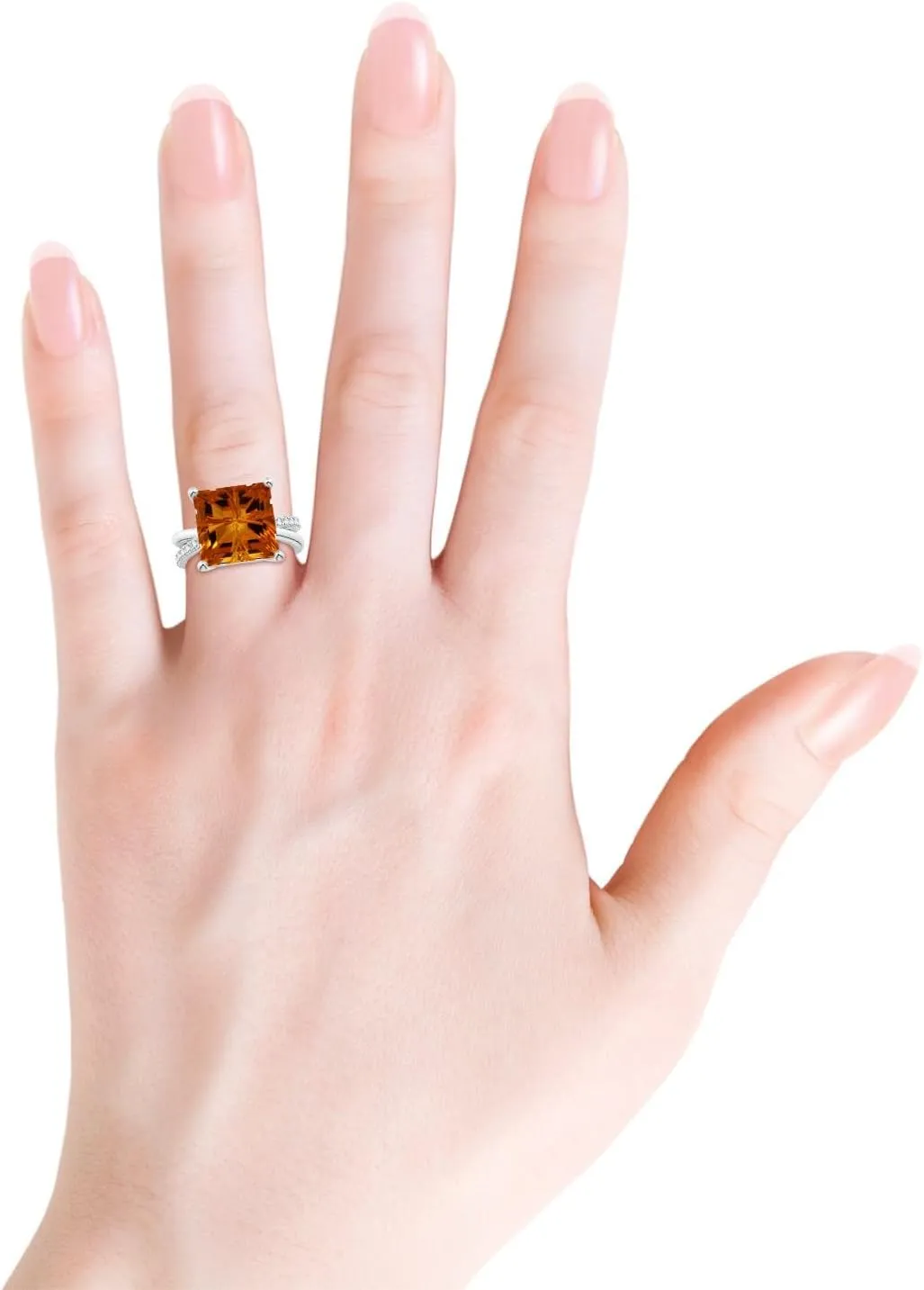 Angara Natural GIA Certified Square 7.69 ct Citrine Crossover Shank Ring with Diamonds in 14K Solid Gold/Platinum for Women | November Birthstone Jewelry for Women