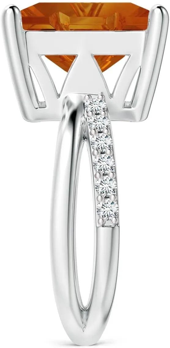 Angara Natural GIA Certified Square 7.69 ct Citrine Crossover Shank Ring with Diamonds in 14K Solid Gold/Platinum for Women | November Birthstone Jewelry for Women