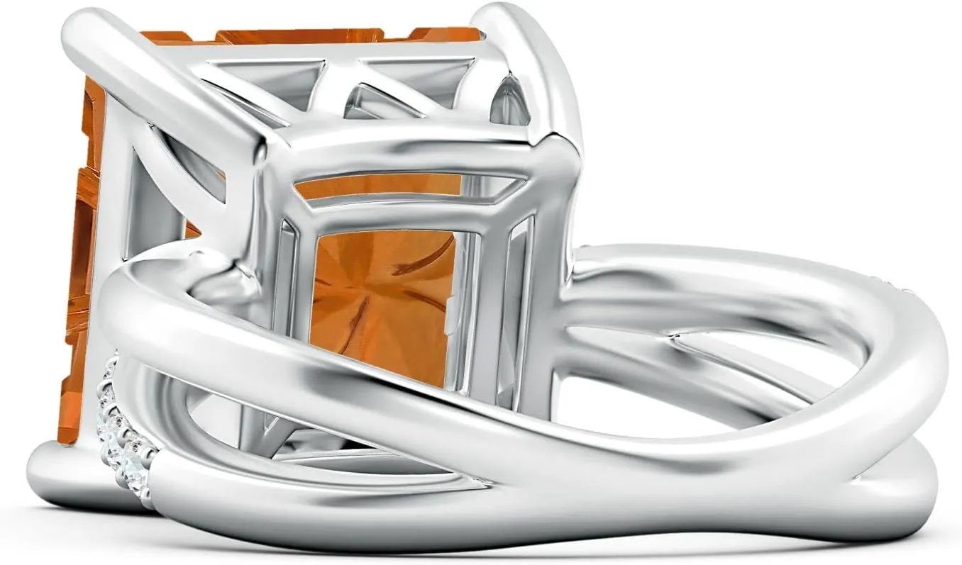 Angara Natural GIA Certified Square 7.69 ct Citrine Crossover Shank Ring with Diamonds in 14K Solid Gold/Platinum for Women | November Birthstone Jewelry for Women