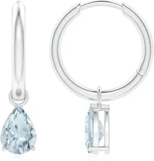 ANGARA Natural Pear-Shaped Aquamarine Hinged Hoop Drop Earrings in 14K Solid Gold/Platinum | March Birthstone, Birthday, Engagement, Anniversary, Wedding Jewelry Gift for Women
