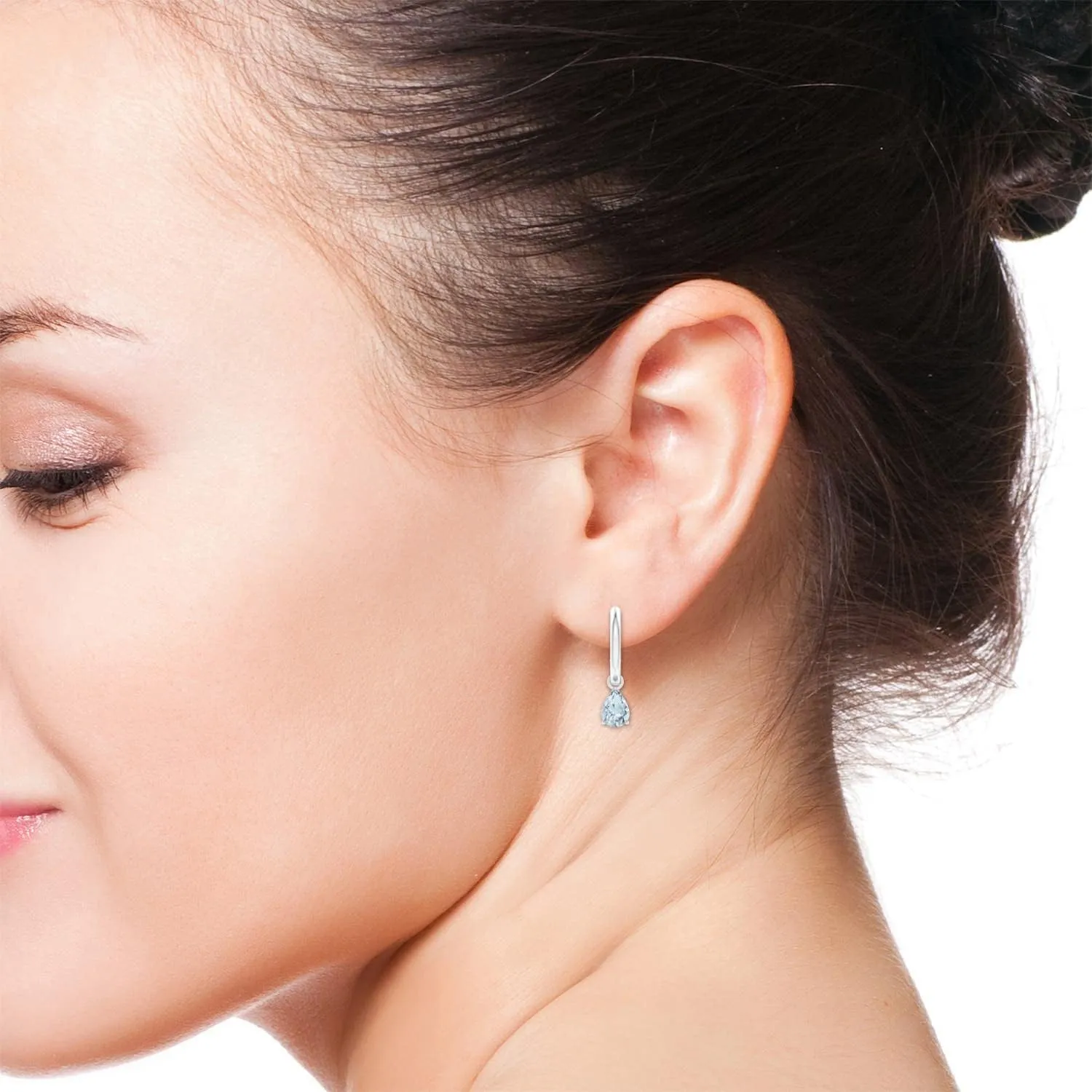 ANGARA Natural Pear-Shaped Aquamarine Hinged Hoop Drop Earrings in 14K Solid Gold/Platinum | March Birthstone, Birthday, Engagement, Anniversary, Wedding Jewelry Gift for Women