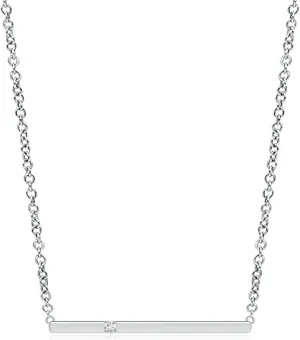 Angara Natural Solitaire Diamond Bar Pendant Necklace in 14K Solid Gold/Platinum | April Birthstone, Birthday, Engagement, Anniversary, Wedding Jewelry Gift for Women