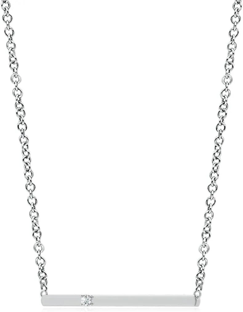 Angara Natural Solitaire Diamond Bar Pendant Necklace in 14K Solid Gold/Platinum | April Birthstone, Birthday, Engagement, Anniversary, Wedding Jewelry Gift for Women