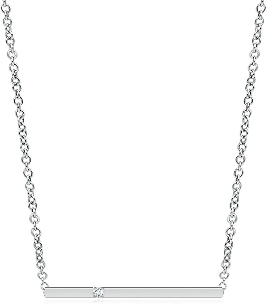 Angara Natural Solitaire Diamond Bar Pendant Necklace in 14K Solid Gold/Platinum | April Birthstone, Birthday, Engagement, Anniversary, Wedding Jewelry Gift for Women
