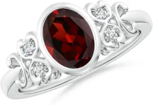 Angara Natural Vintage Style Bezel-Set Oval Garnet Ring with Diamonds in 14K Solid Gold/Platinum | January Birthstone, Birthday, Engagement, Anniversary, Wedding Jewelry Gift for Women