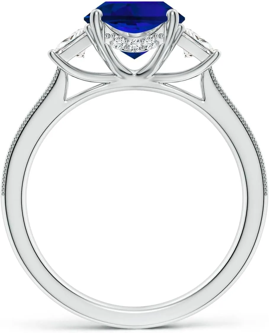 Angara Oval Lab Grown Blue Sapphire and Trapezoid Diamond Hidden Halo Engagement Ring in 14K Solid Gold/Platinum | Birthday, Anniversary, Wedding Jewelry Gift for Women