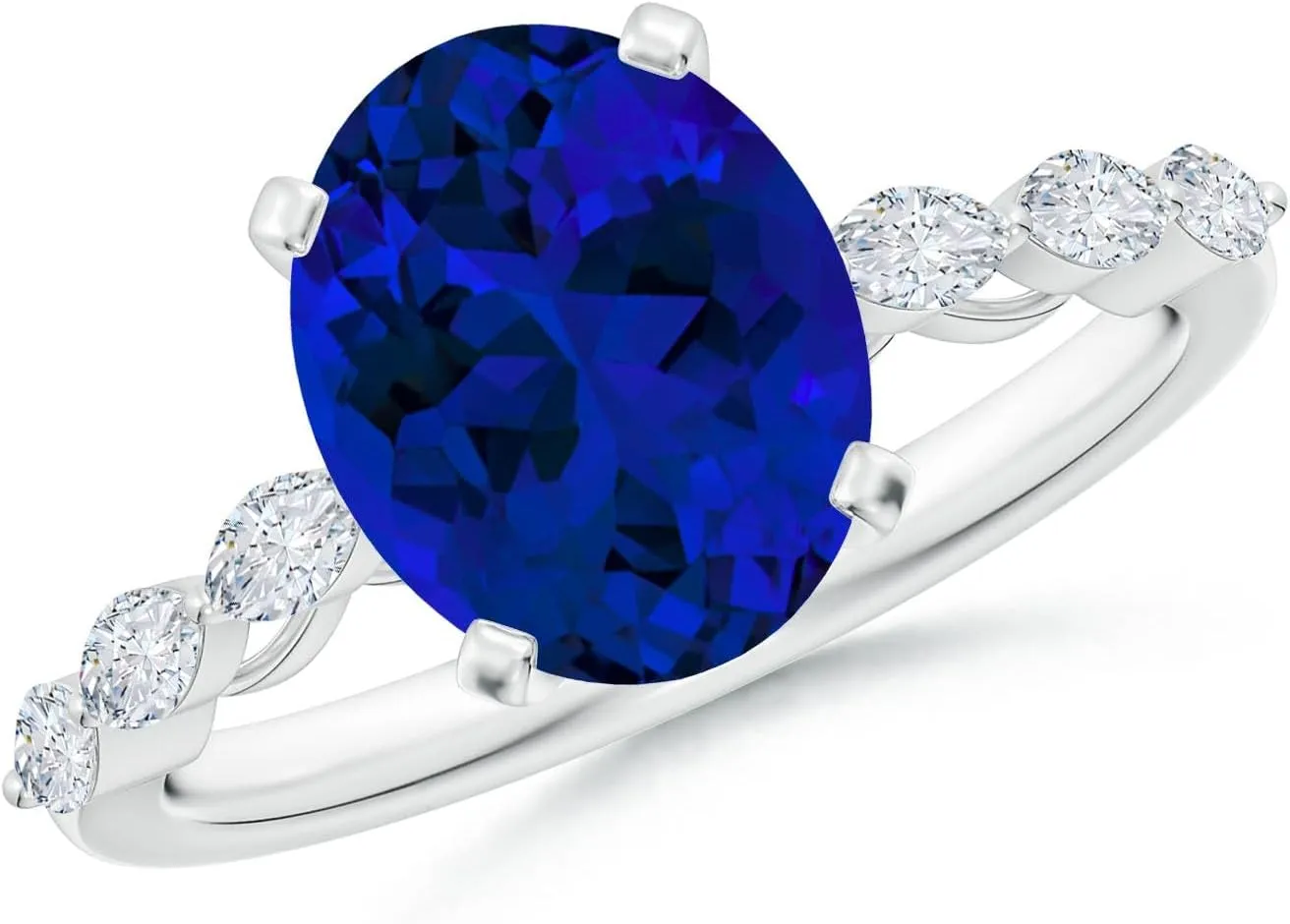Angara Oval Lab Grown Blue Sapphire Engagement Ring with Marquise Diamonds in 14K Solid Gold/Platinum | Birthday, Anniversary, Wedding Jewelry Gift for Women