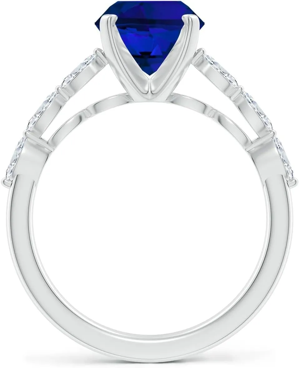 Angara Oval Lab Grown Blue Sapphire Engagement Ring with Marquise Diamonds in 14K Solid Gold/Platinum | Birthday, Anniversary, Wedding Jewelry Gift for Women