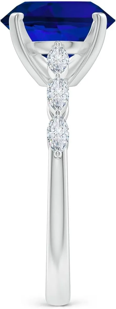 Angara Oval Lab Grown Blue Sapphire Engagement Ring with Marquise Diamonds in 14K Solid Gold/Platinum | Birthday, Anniversary, Wedding Jewelry Gift for Women