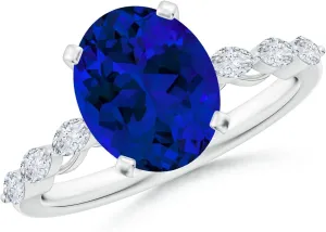 Angara Oval Lab Grown Blue Sapphire Engagement Ring with Marquise Diamonds in 14K Solid Gold/Platinum | Birthday, Anniversary, Wedding Jewelry Gift for Women