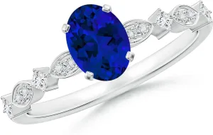 Angara Oval Lab Grown Blue Sapphire Engagement Ring with Marquise Motifs in 14K Solid Gold/Platinum | Birthday, Anniversary, Wedding Jewelry Gift for Women