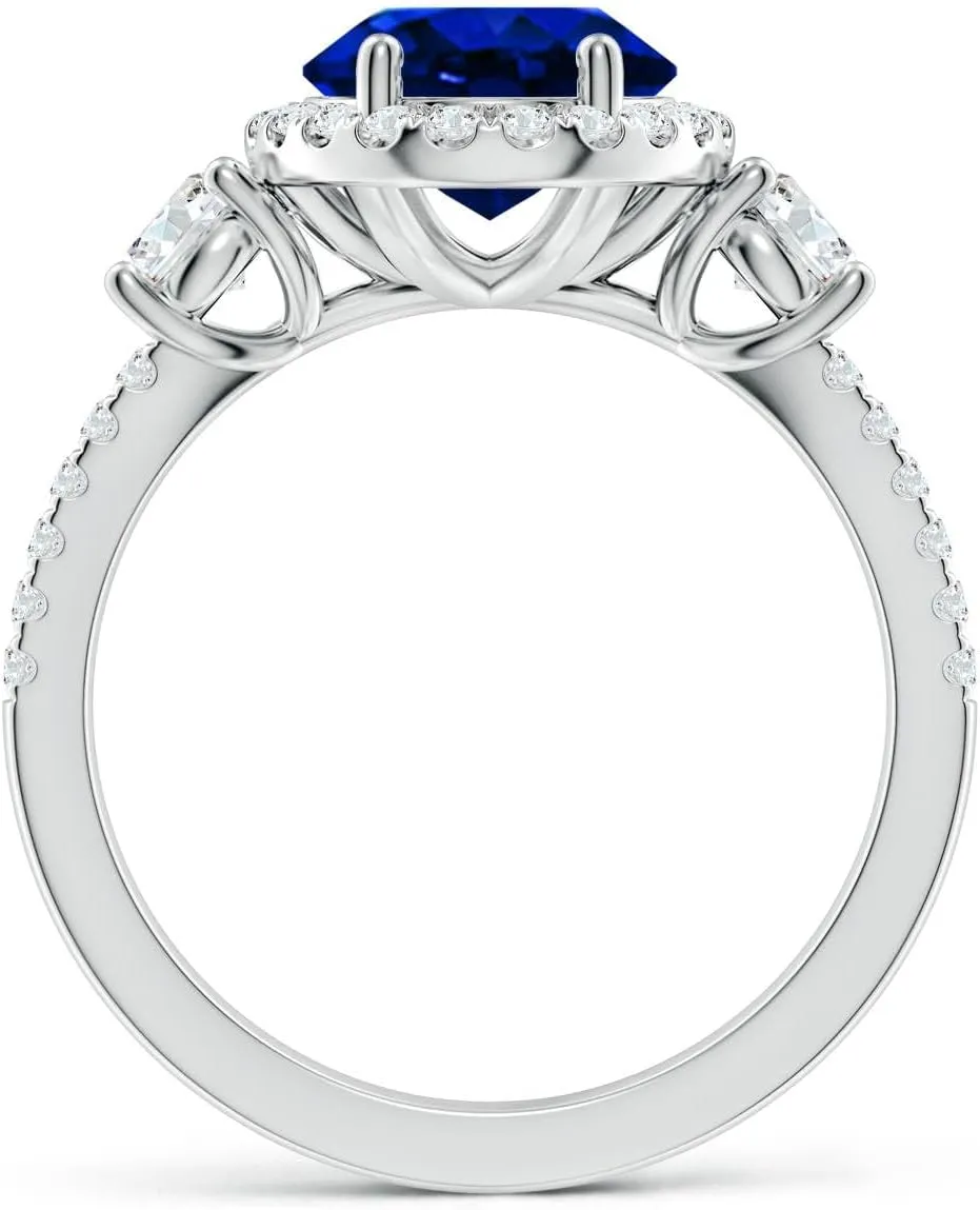 Angara Oval Lab Grown Blue Sapphire Halo Double Shank Engagement Ring in 14K Solid Gold/Platinum | September Birthstone, Birthday, Anniversary, Wedding Jewelry Gift for Women