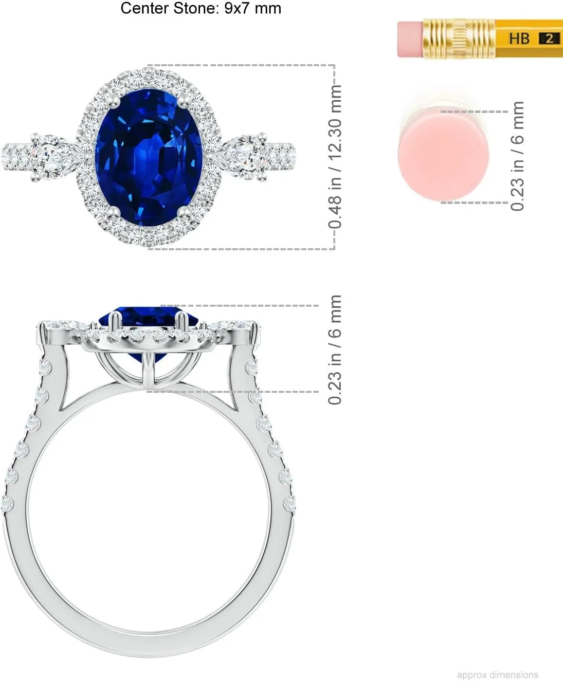 Angara Oval Lab Grown Blue Sapphire Halo Side Stone Engagement Ring in 14K Solid Gold/Platinum | September Birthstone, Birthday, Anniversary, Wedding Jewelry Gift for Women