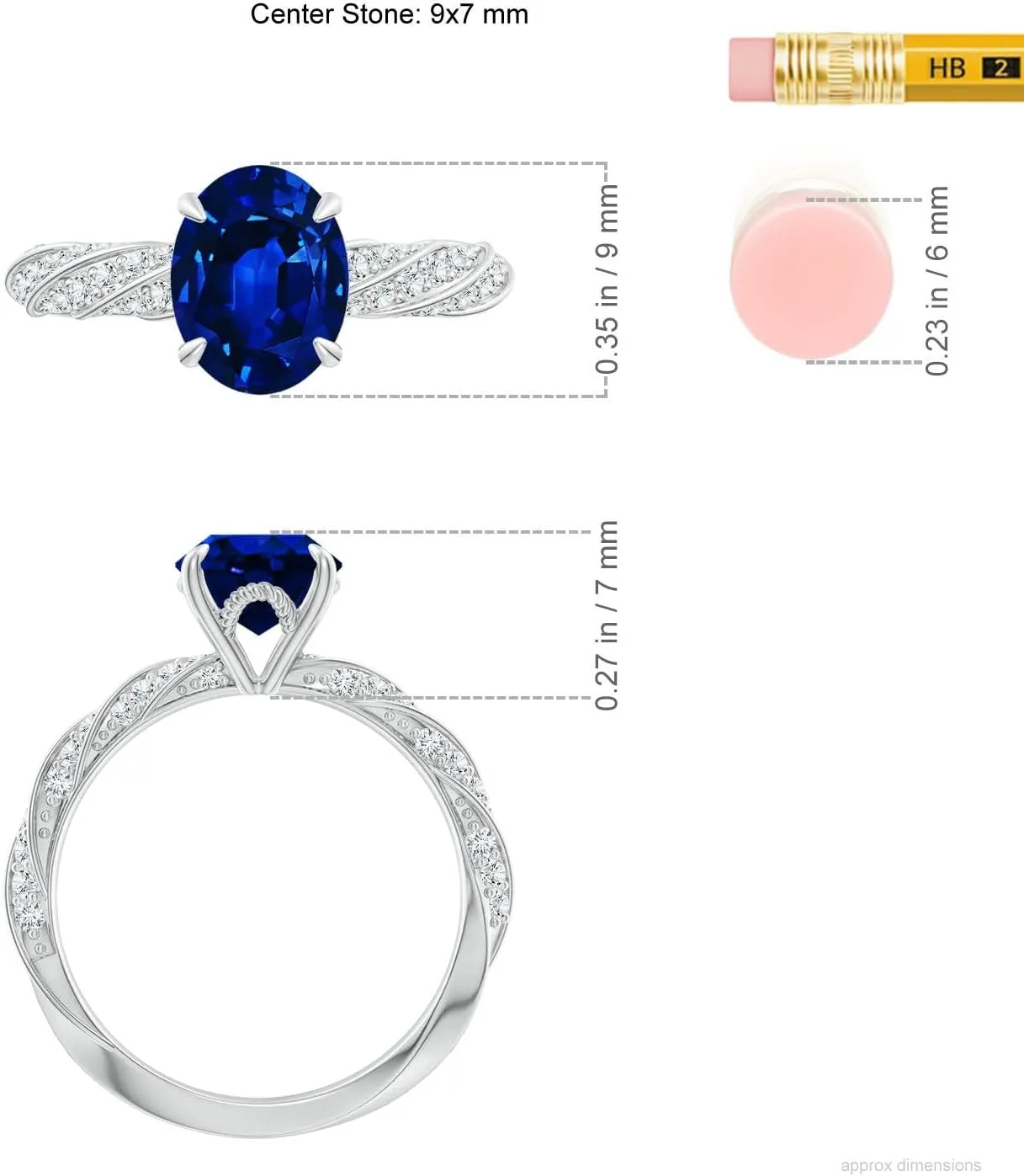 Angara Oval Lab Grown Blue Sapphire Twisted Rope Shank Engagement Ring in 14K Solid Gold/Platinum | September Birthstone, Birthday, Anniversary, Wedding Jewelry Gift for Women