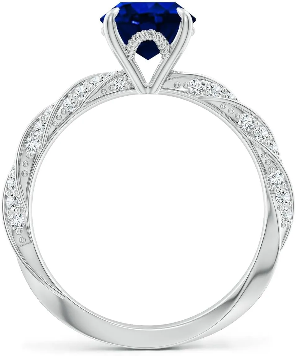 Angara Oval Lab Grown Blue Sapphire Twisted Rope Shank Engagement Ring in 14K Solid Gold/Platinum | September Birthstone, Birthday, Anniversary, Wedding Jewelry Gift for Women
