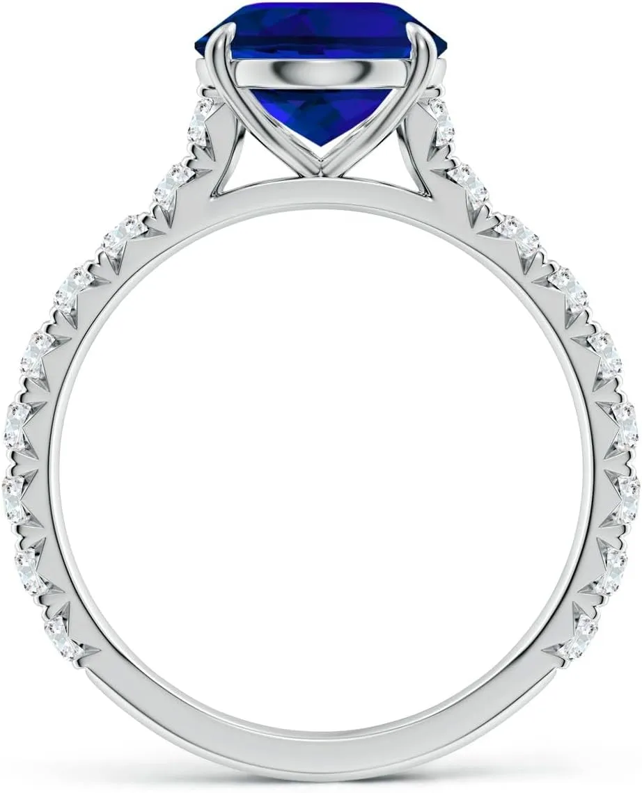 Angara Oval Lab Grown Blue Sapphire Two Tone Engagement Ring with Accents in 14K Solid Gold/Platinum | Birthday, Anniversary, Wedding Jewelry Gift for Women