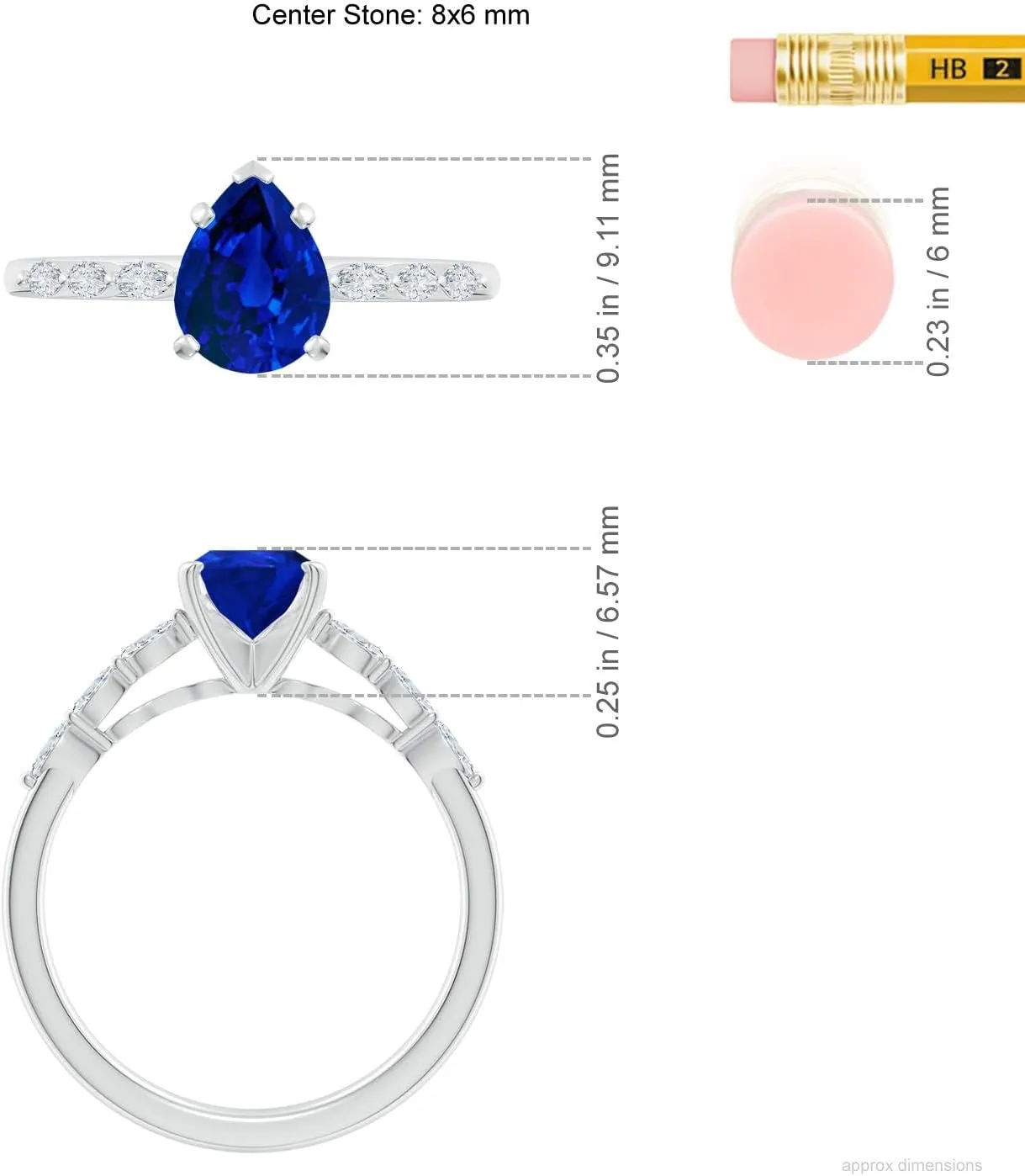 Angara Pear Lab Grown Blue Sapphire Engagement Ring with Marquise Diamonds in 14K Solid Gold/Platinum | Birthday, Anniversary, Wedding Jewelry Gift for Women