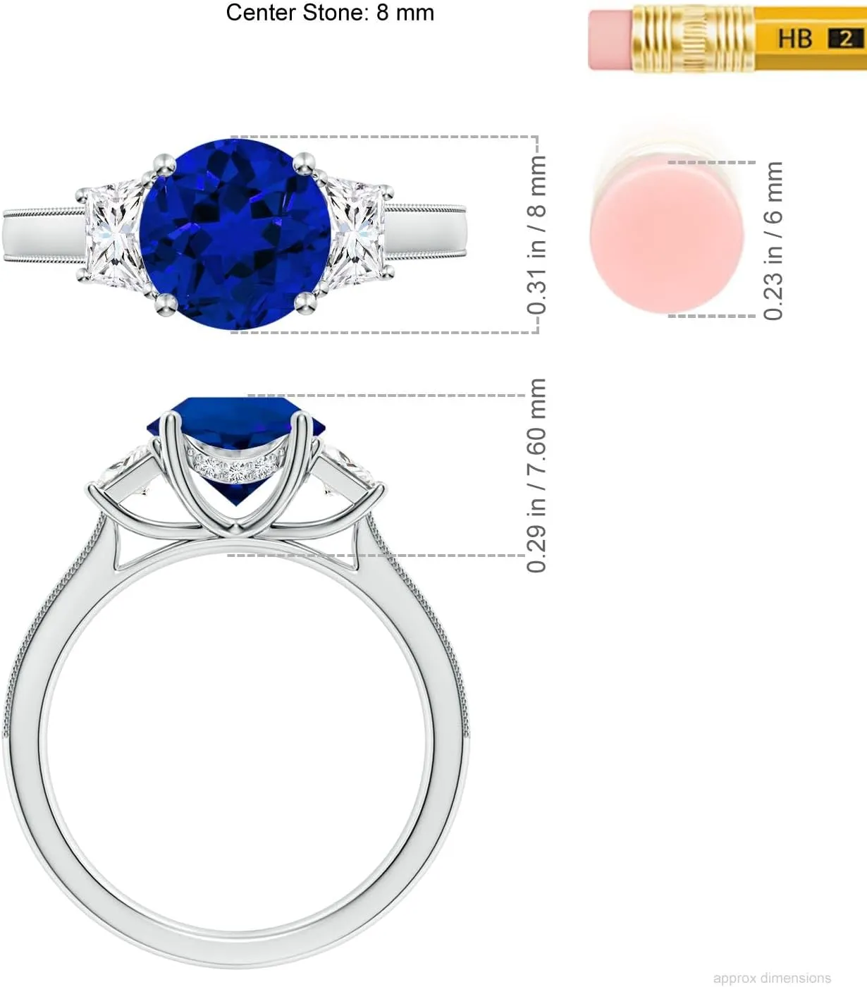 Angara Round Lab Grown Blue Sapphire and Trapezoid Diamond Hidden Halo Engagement Ring in 14K Solid Gold/Platinum | Birthday, Anniversary, Wedding Jewelry Gift for Women
