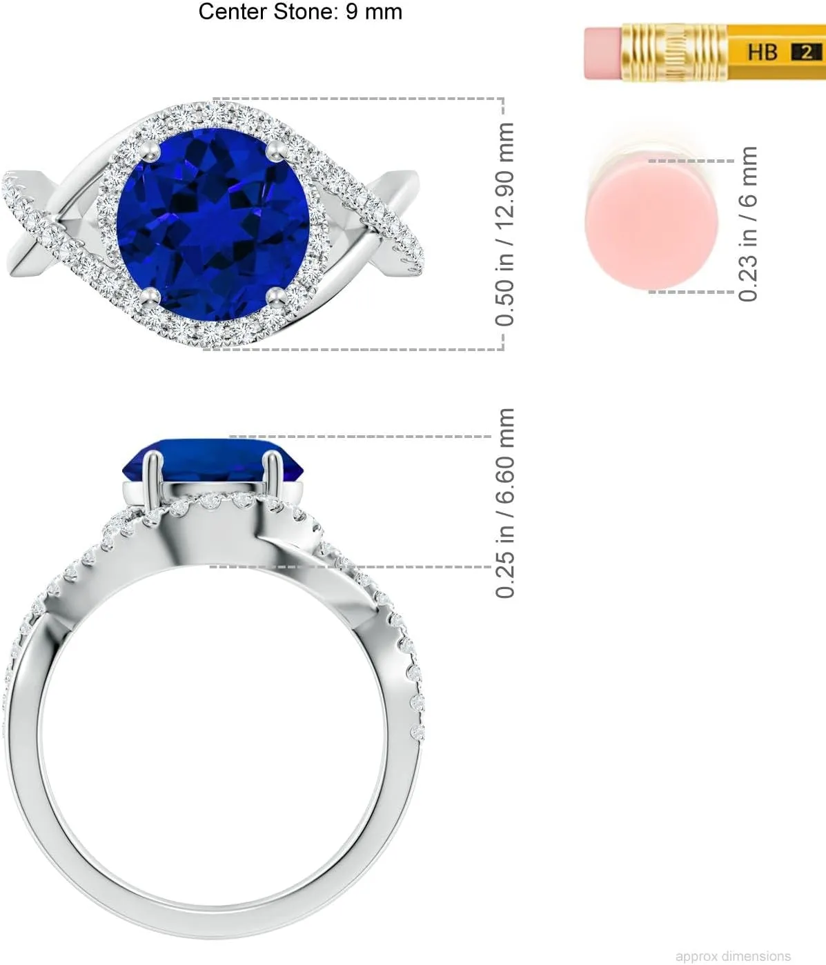 Angara Round Lab Grown Blue Sapphire Criss Cross Shank Engagement Ring with Accents in 14K Solid Gold/Platinum | Birthday, Anniversary, Wedding Jewelry Gift for Women