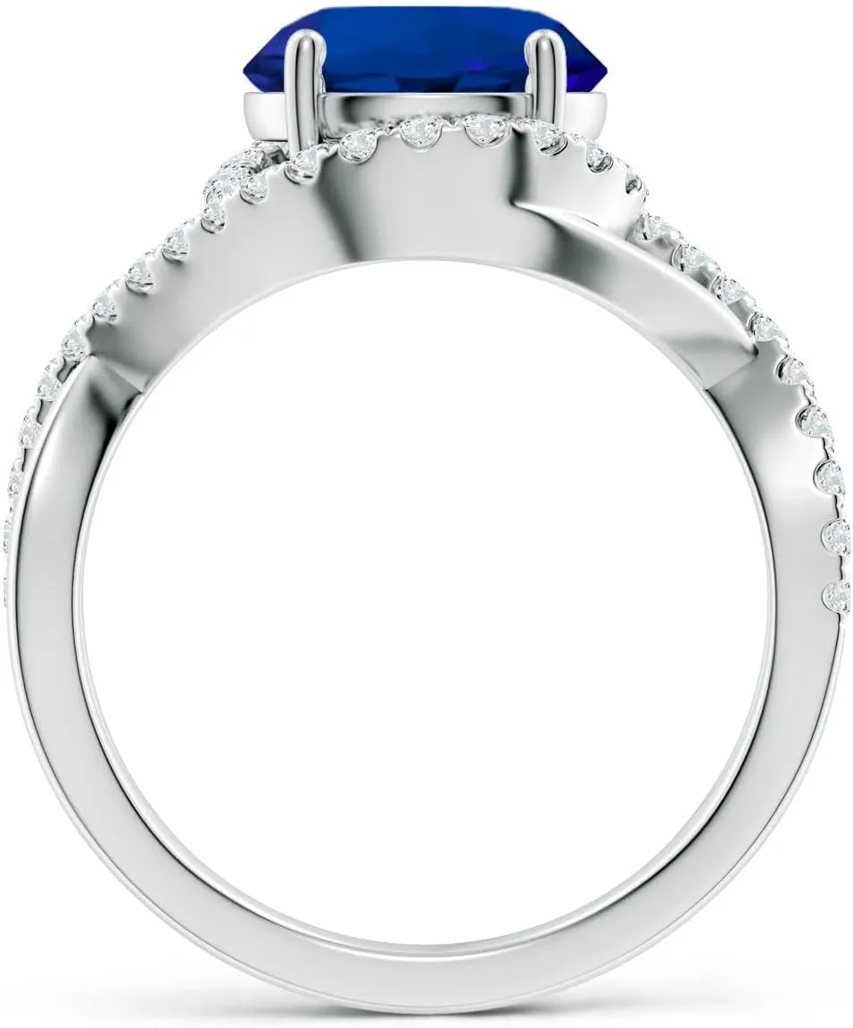 Angara Round Lab Grown Blue Sapphire Criss Cross Shank Engagement Ring with Accents in 14K Solid Gold/Platinum | Birthday, Anniversary, Wedding Jewelry Gift for Women
