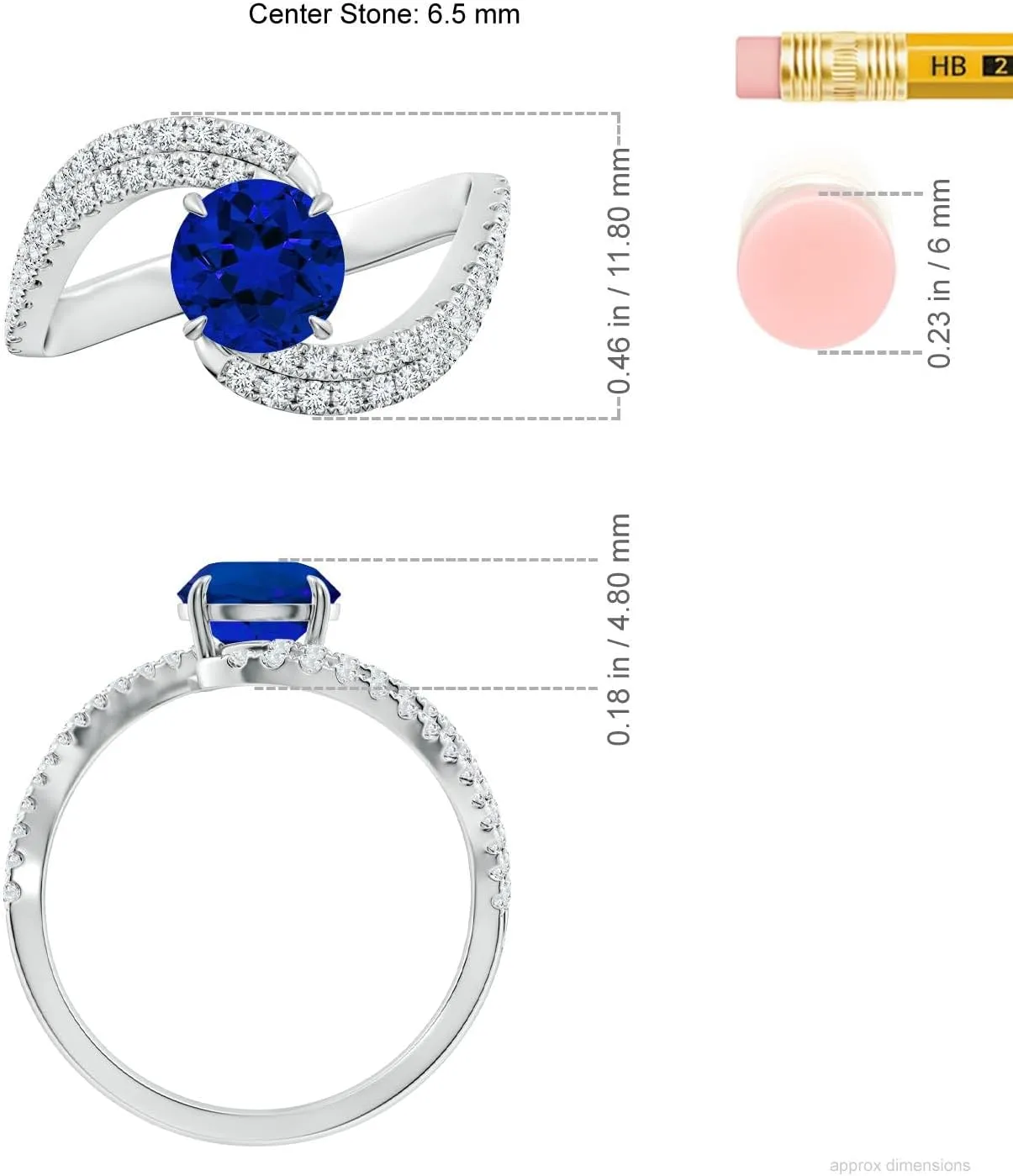 Angara Round Lab Grown Blue Sapphire Curved Bypass Shank Engagement Ring in 14K Solid Gold/Platinum | Birthday, Anniversary, Wedding Jewelry Gift for Women